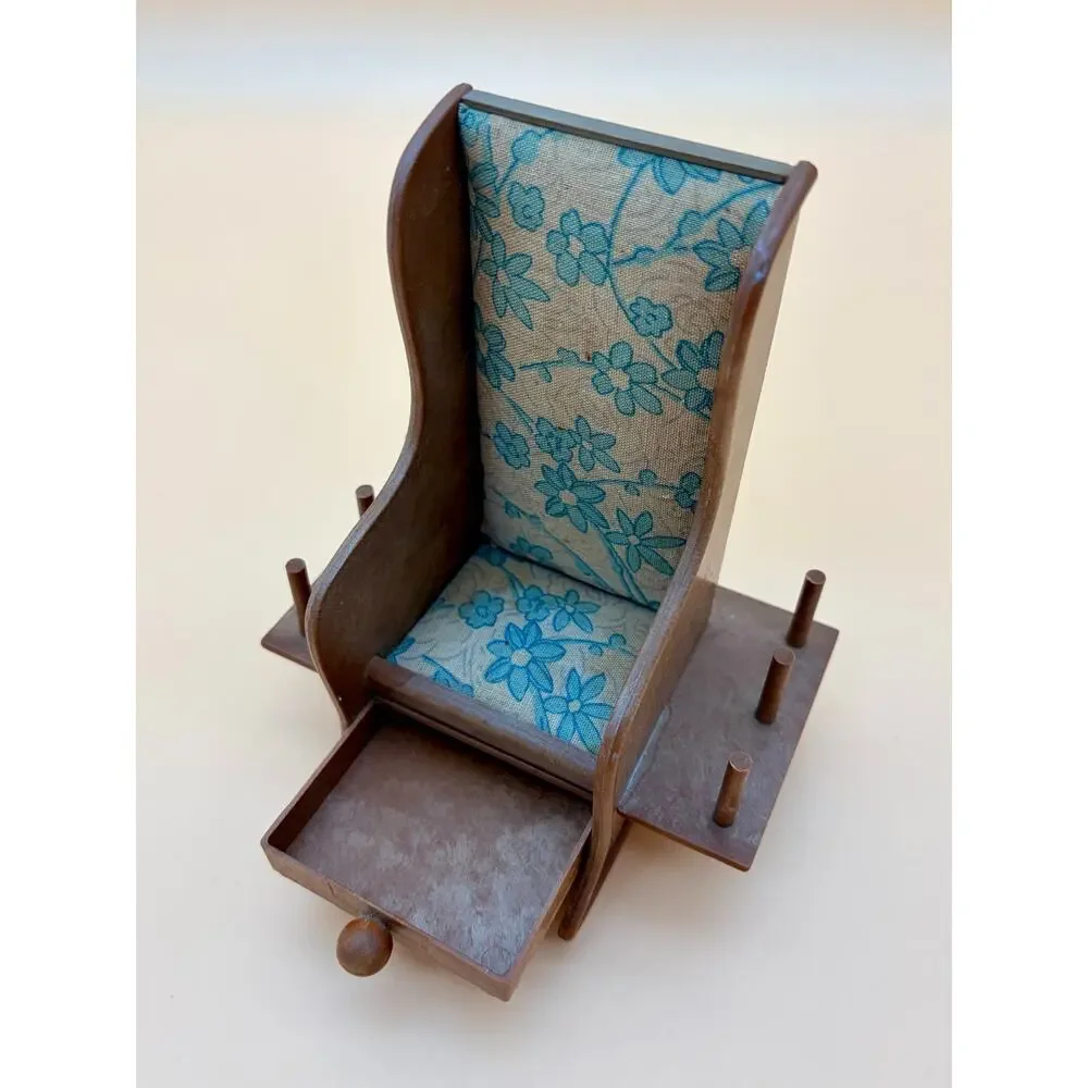 Vintage Sewing Chair Pin Cushion Thread Spool Holder Drawer Hong Kong 6